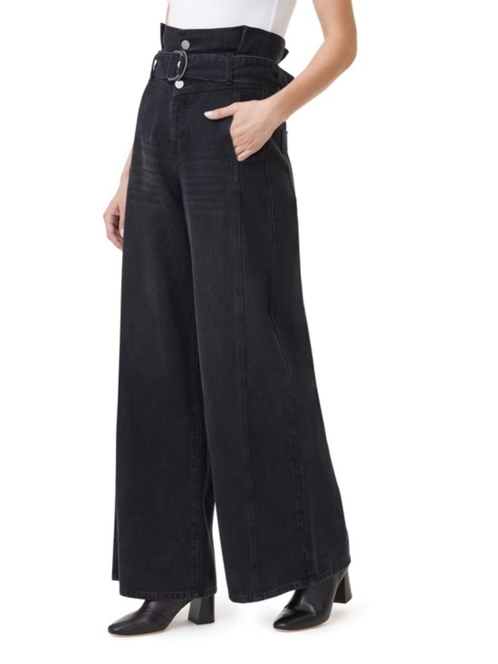 Habitual Black High-Waist Paperbag Extreme Wide Leg Jeans with Belted Waist